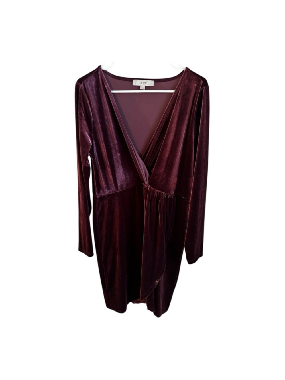LOFT Velvet Wrap Large Plumberry Faux Wrap Cocktail Holiday Party Dress - Picture 3 of 9
